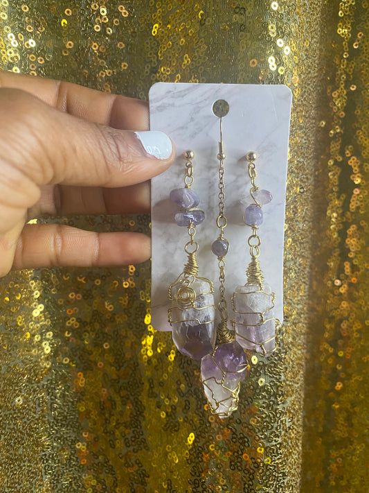 “LOLADE” Amethyst Goddess Gemz Nose Chain & Earrings Set