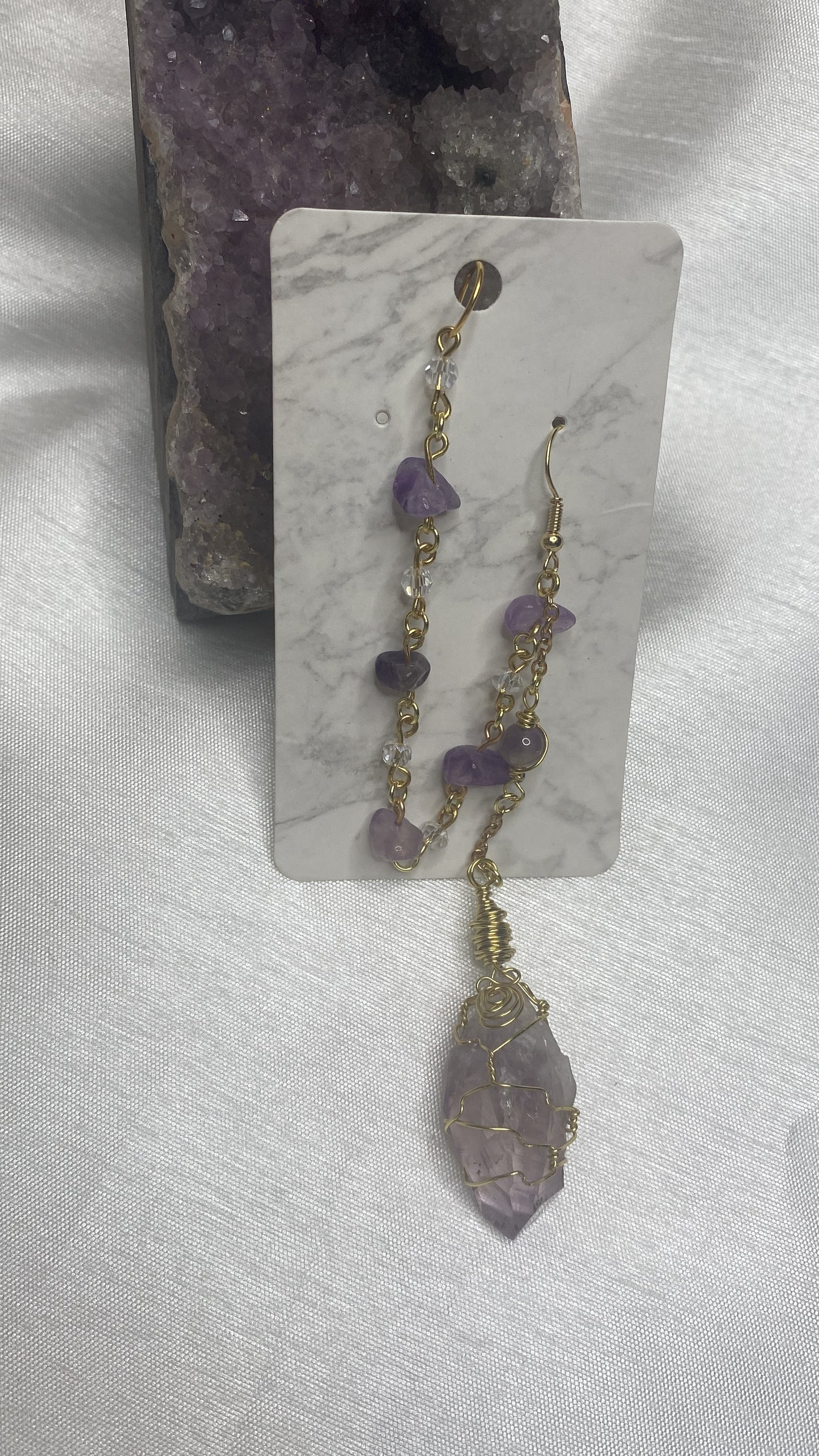 “LOLADE” Amethyst Goddess Gemz Nose Chain & Earrings Set